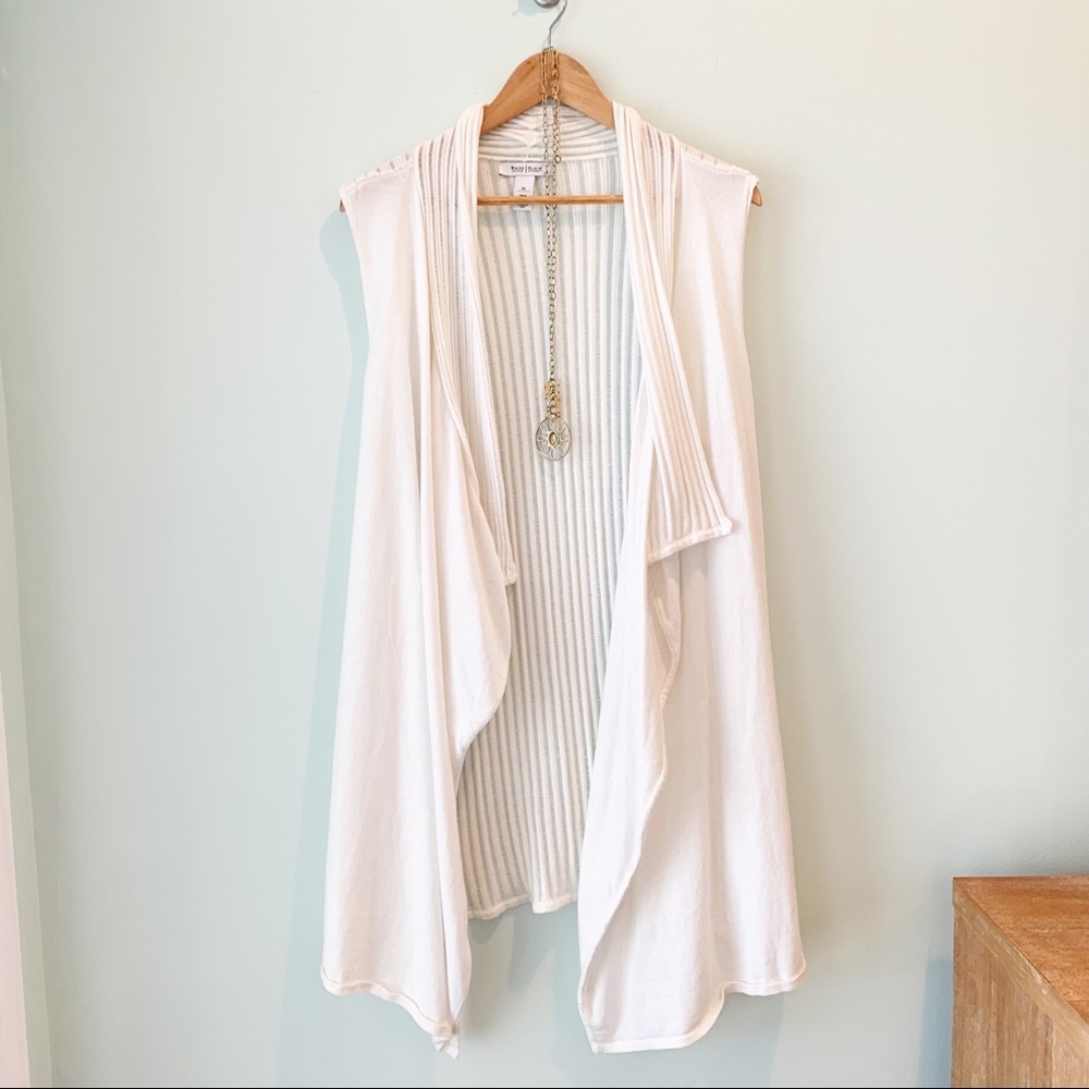 WHBM Cream Ivory Open Front Asymmetric Knit Cardigan Sweater Duster XS-M